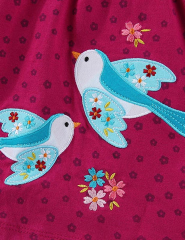 Flower Robin Embroidered Dress
