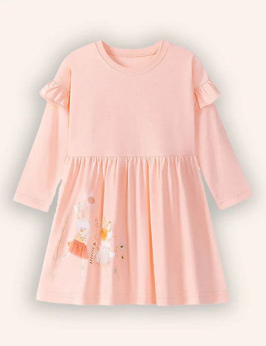 Kleid Mit Ballett-Häschen-Applikation Und Langen Ärmeln