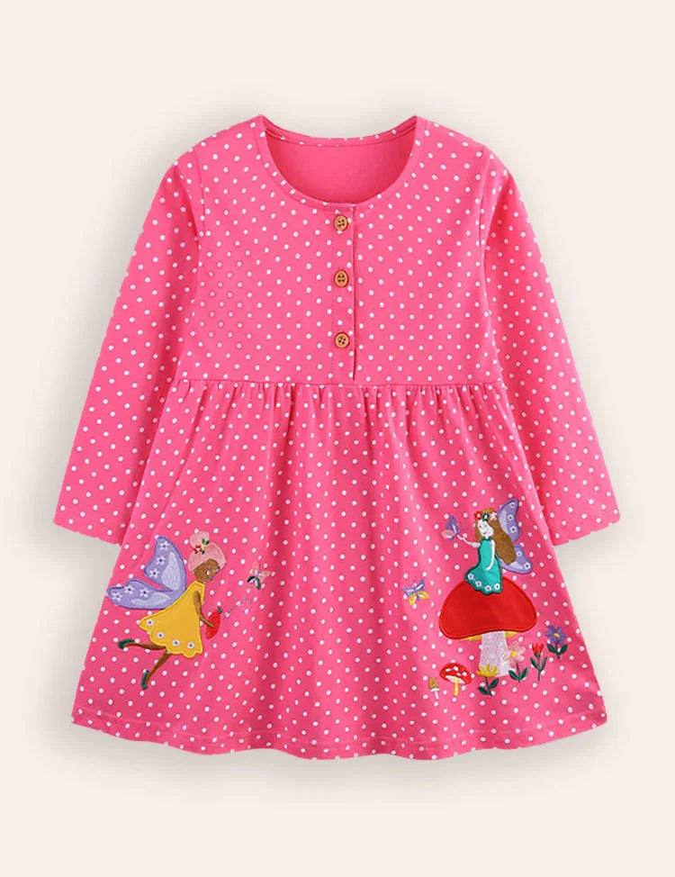 Little Fairy Appliqué Long Sleeves Dress