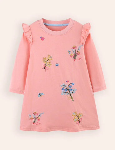 Flower Embroidered Long-sleeved Dress