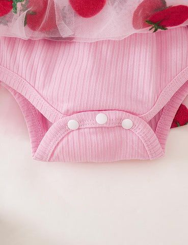 Strawberry Embroidered Tulle Cute Overall