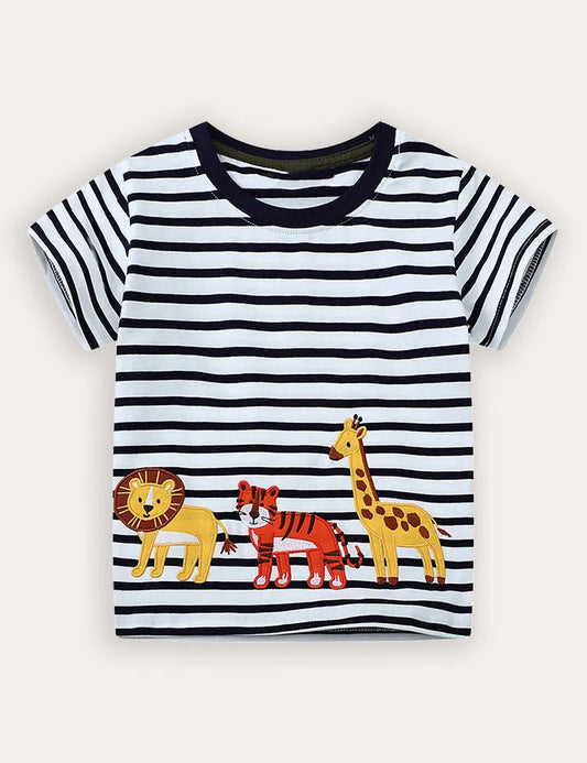 T-shirt a maniche corte con applicazioni di animali africani