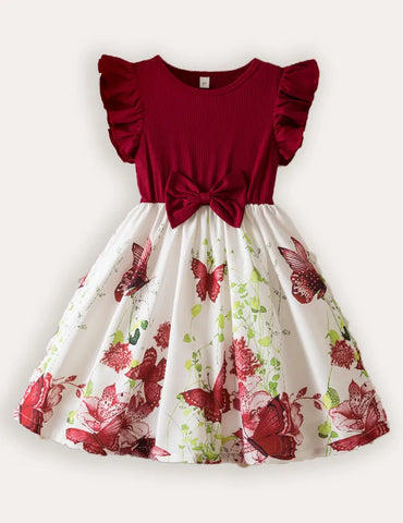 Printed Fly-Sleeved Dress
