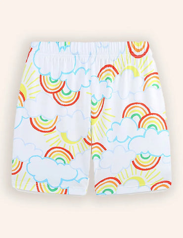 Set pigiama con maglietta a maniche corte stampata con nuvole arcobaleno