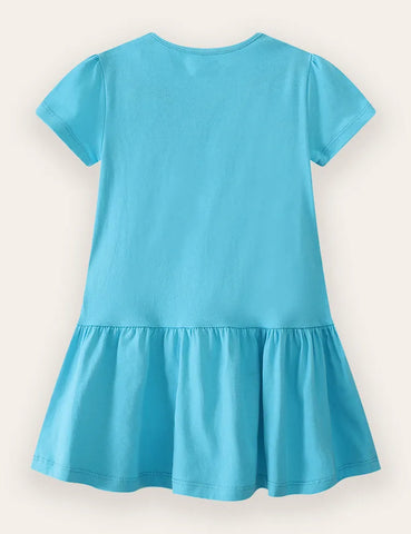 Süßes Kleid mit Truck- und Lamm-Applikation aus Baumwolle