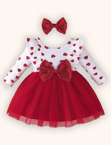 Valentine's Day Love Printing Splicing Tulle Dress
