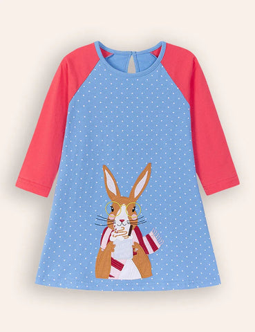 Big Bunny Appliqué Long Sleeve Dress