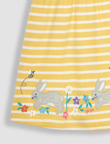 Gestreiftes Kleid Mit Hasenapplikation