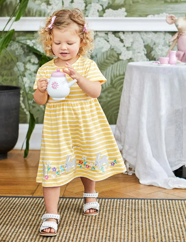 Gestreiftes Kleid Mit Hasenapplikation