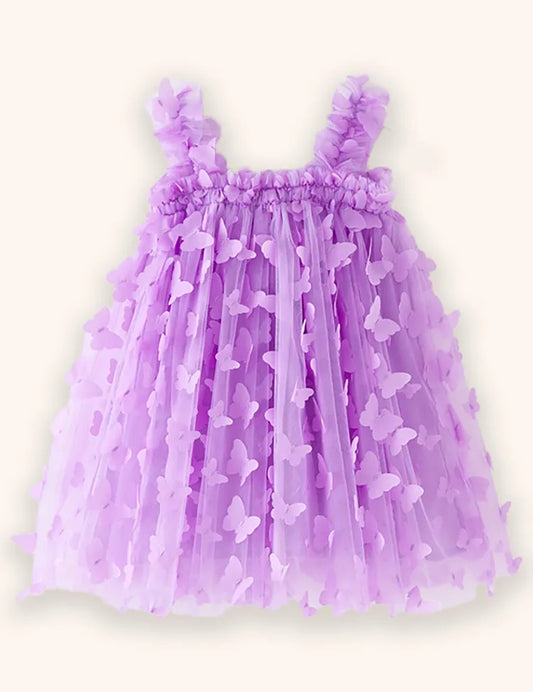 Abito in tulle con fiori di farfalla 3D
