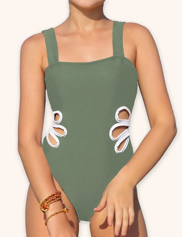 Solid Color Hollow Swimsuit