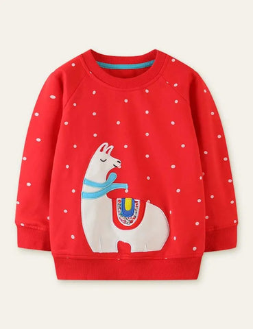 Alpaca Appliqué Polka Dot Sweatshirt - Mini Taylor