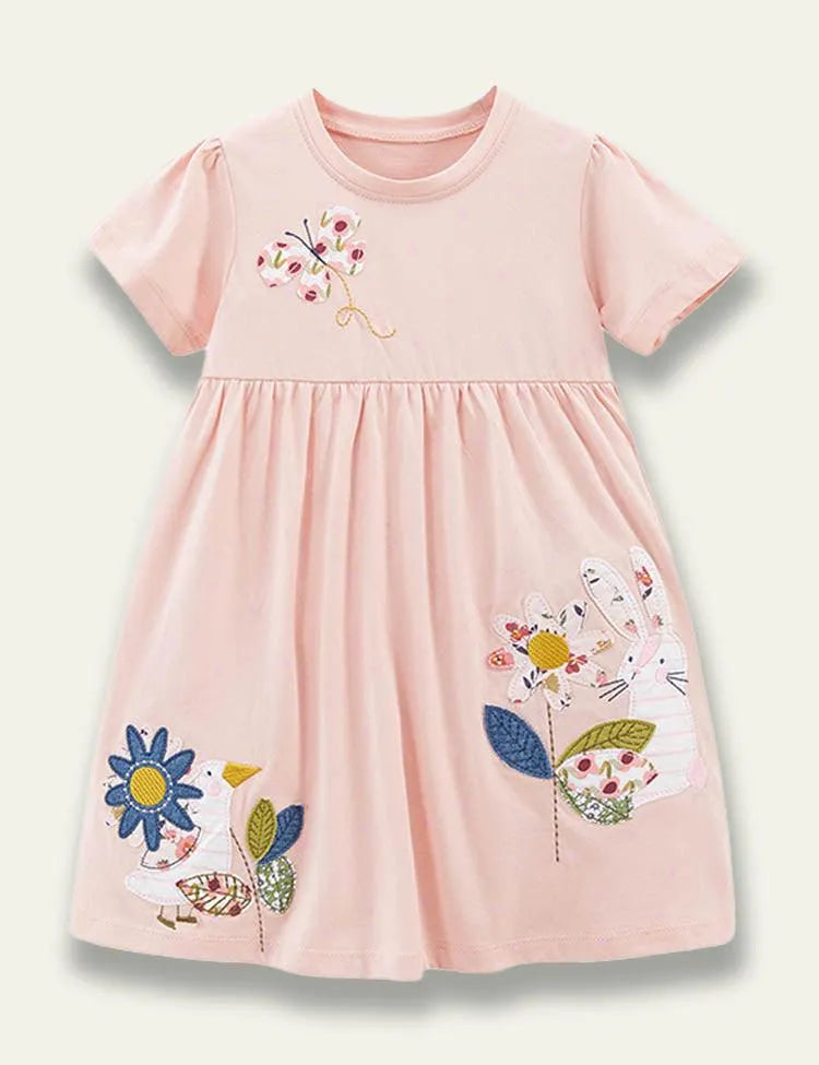 Animal Flower Appliqué Short Sleeve Dress - Mini Taylor