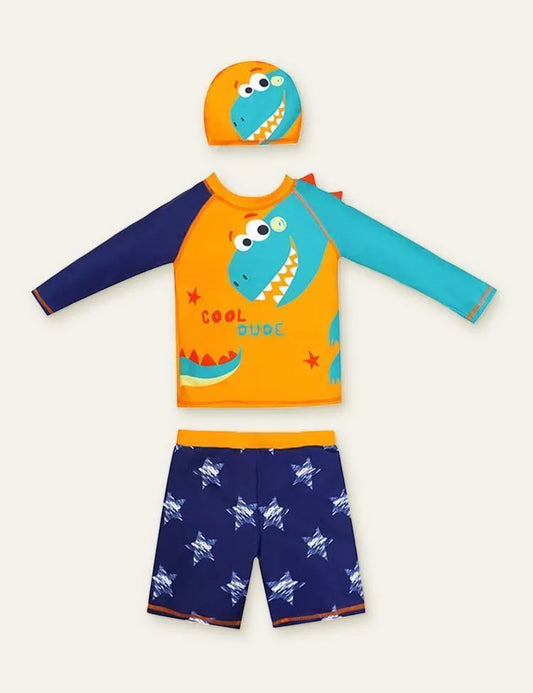 Animal Long Sleeve Swim Suit + Cap - Mini Taylor