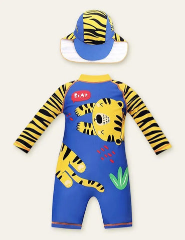 Animal Long Sleeve Swim Suit + Cap - Mini Taylor