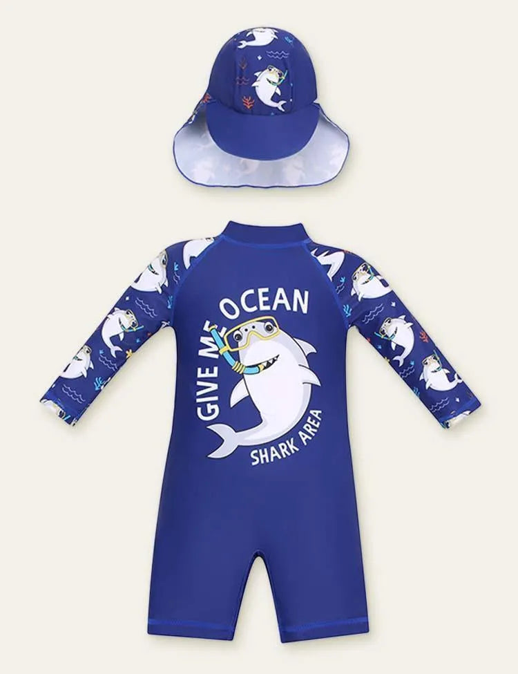 Animal Long Sleeve Swim Suit + Cap - Mini Taylor