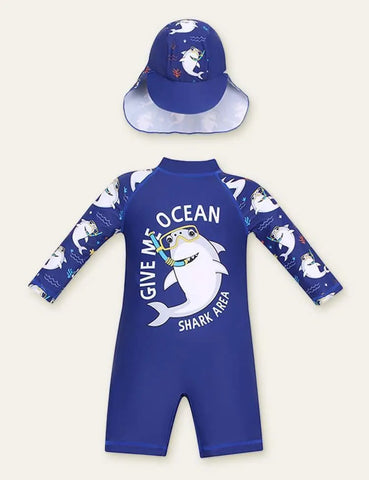 Animal Long Sleeve Swim Suit + Cap - Mini Taylor