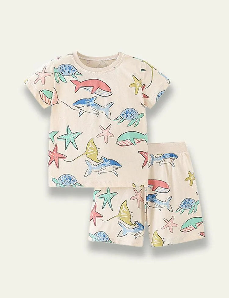 Animal Printed Round Neck Short Sleeved Set - Mini Taylor