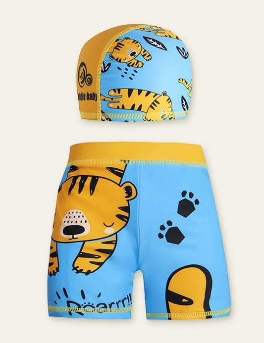 Animal Swimming Shorts + Swimming Cap - Mini Taylor