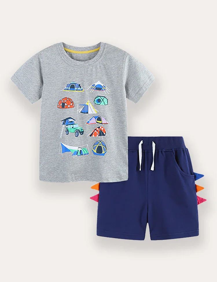 Ensemble t-shirt et short imprimé tente voiture