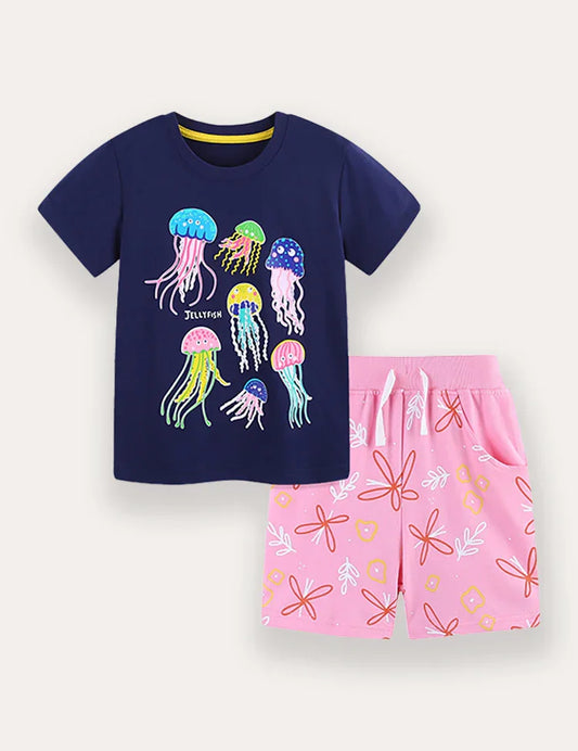 Set maglietta e pantaloncini con stampa meduse