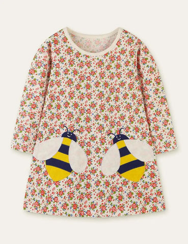 Bee Embroidery Floral Printed Dress - Mini Taylor