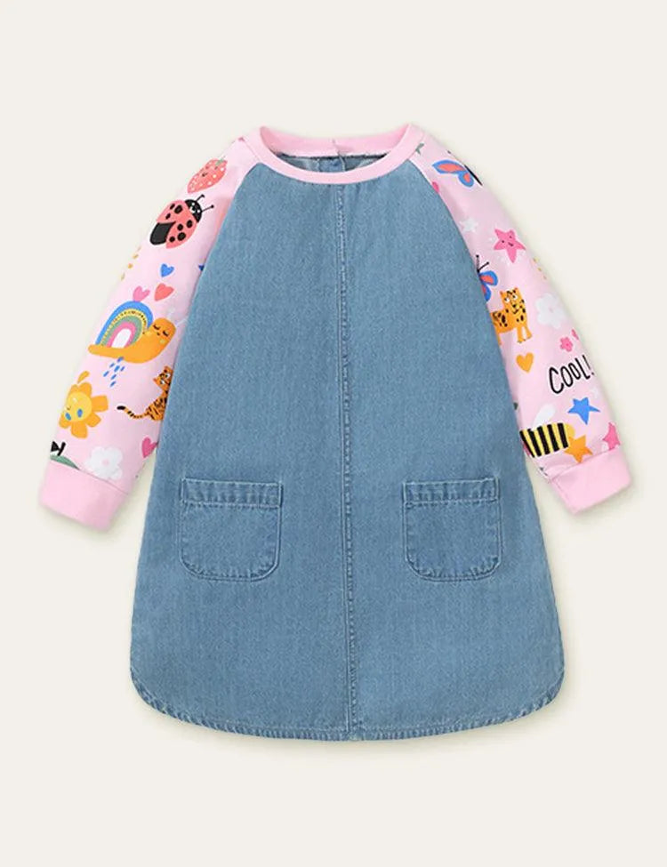 Bee Snail Printed Denim Long Sleeve Dress - Mini Taylor