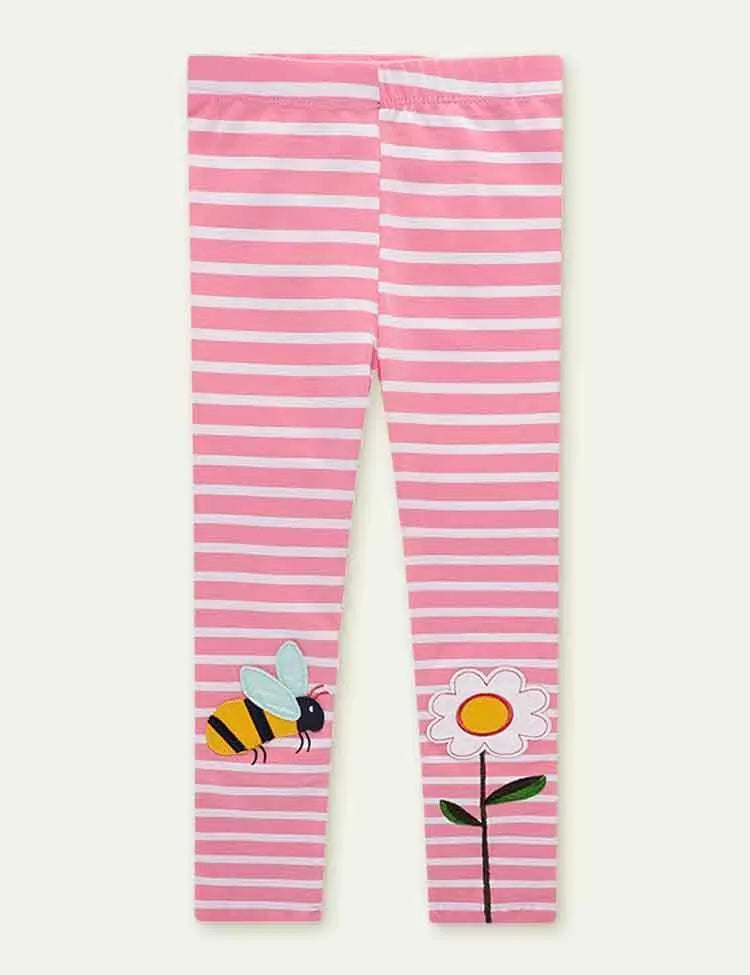 Bee&Flower Appliqué Knitted Striped Leggings - Mini Taylor