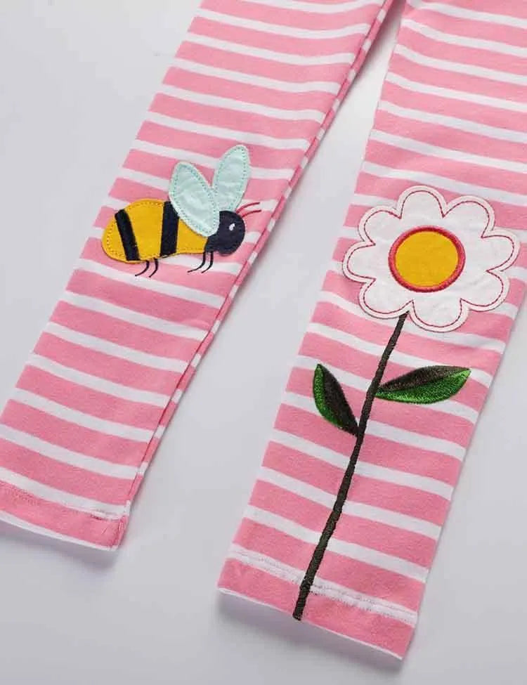Bee&Flower Appliqué Knitted Striped Leggings - Mini Taylor