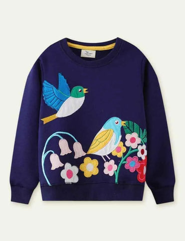 Bird Flower Appliqué Sweatshirt - Mini Taylor