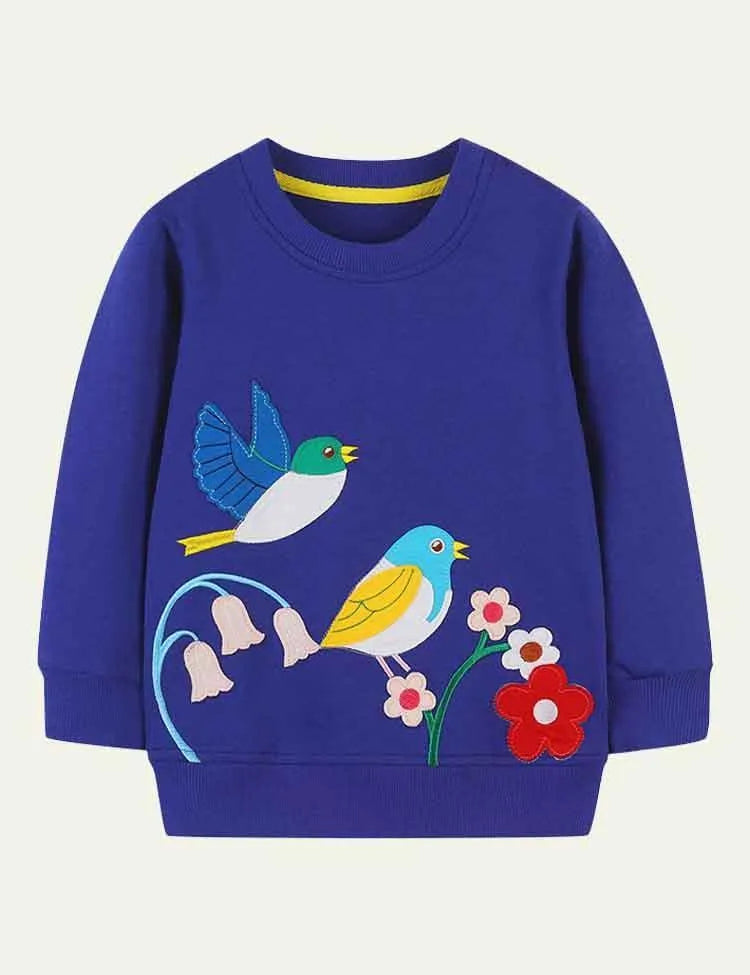 Bird Flower Appliqué Sweatshirt - Mini Taylor