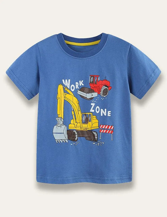 Blue Excavator Print T-shirt - Mini Taylor