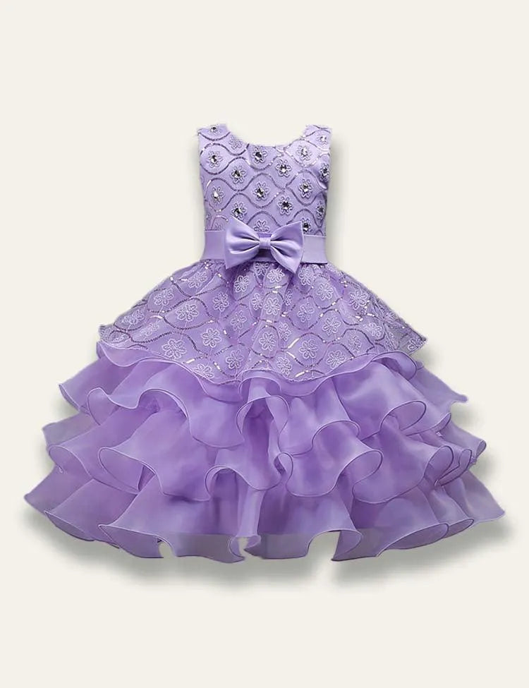 Bowtie Fluffy Studded Sequin Princess Party Dress - Mini Taylor