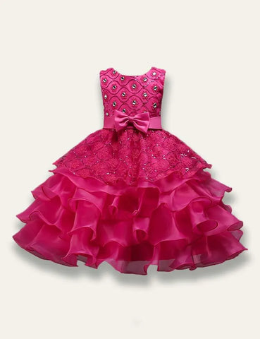 Bowtie Fluffy Studded Sequin Princess Party Dress - Mini Taylor