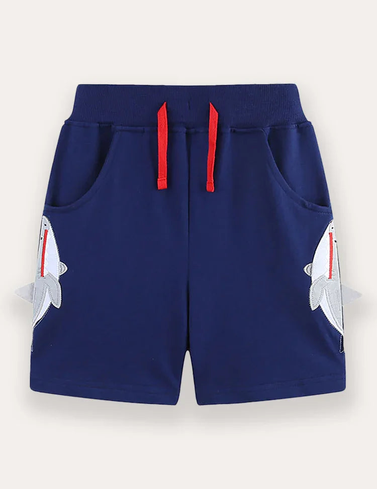 Cartoon Shark Applique Shorts