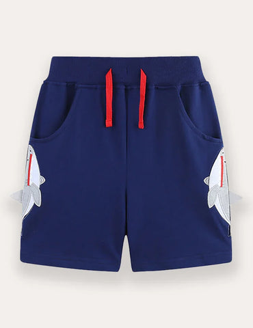 Cartoon Shark Applique Shorts