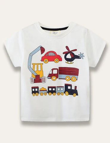 Cartoon Excavator Printed T-shirt - Mini Taylor