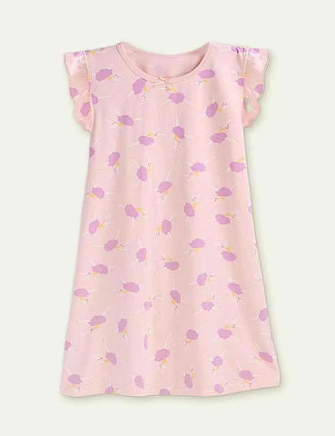 Cartoon Floral Flying Sleeve Pajamas - Mini Taylor
