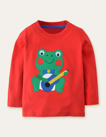 Cartoon Frog Appliqué Long Sleeve T-shirt - Mini Taylor