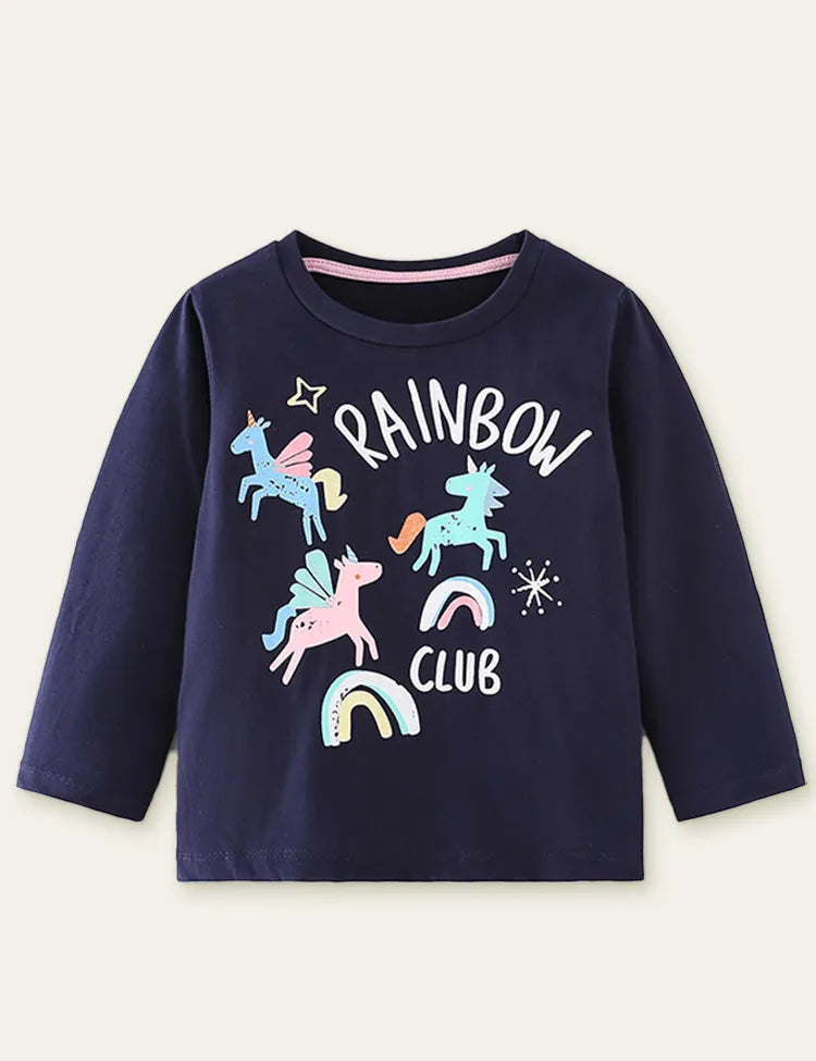 Cartoon Pegasus Printed Long-Sleeved T-shirt - Mini Taylor