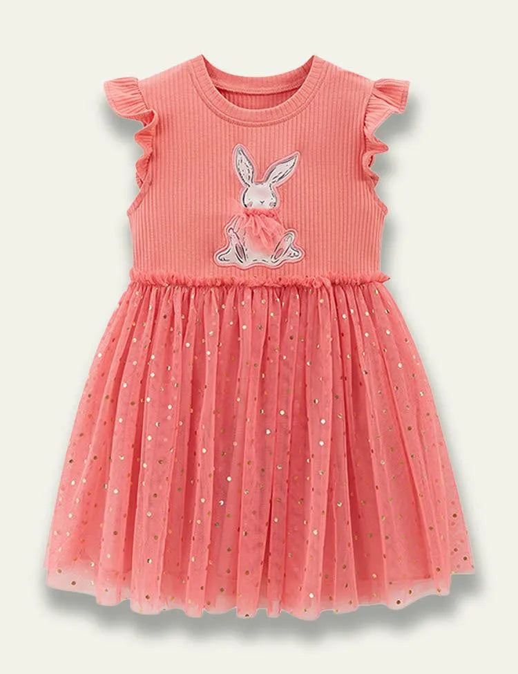 Cartoon Rabbit Appliqué Tulle Dress - Mini Taylor