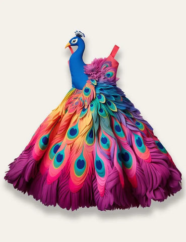 Peacock Appliqué Long Dress