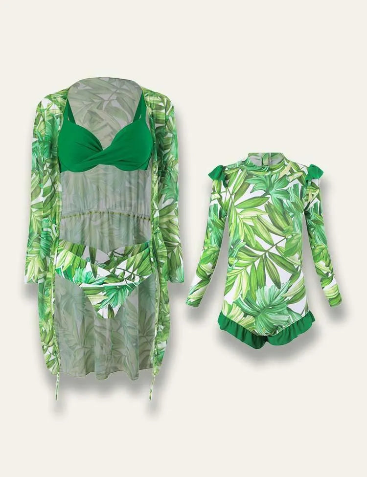 Colorful Family Matching Swim Suit+Long Sleeve Sun Protection Coat - Mini Taylor