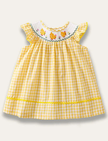Cute Chick Embroidered Flying Sleeve Dress - Mini Taylor