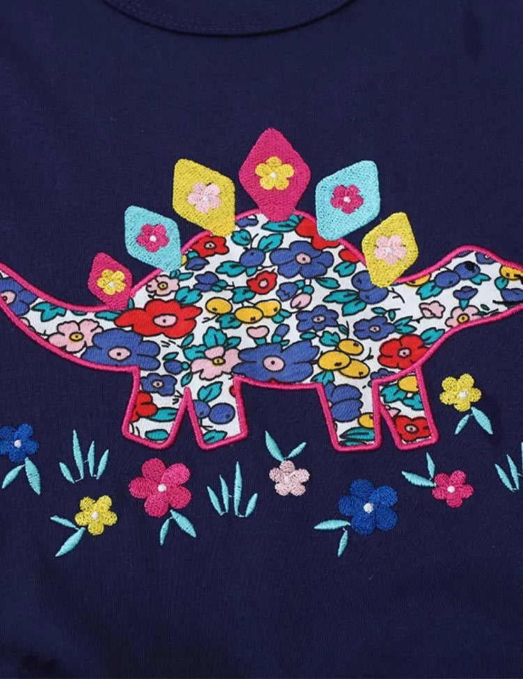 Cute Floral Dinosaur Appliqué Dress - Mini Taylor