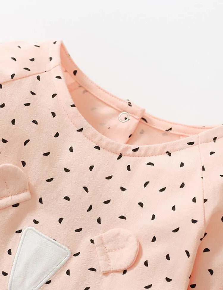 Cute Kitten Embroidered Polka Dot Long Sleeve Dress - Mini Taylor