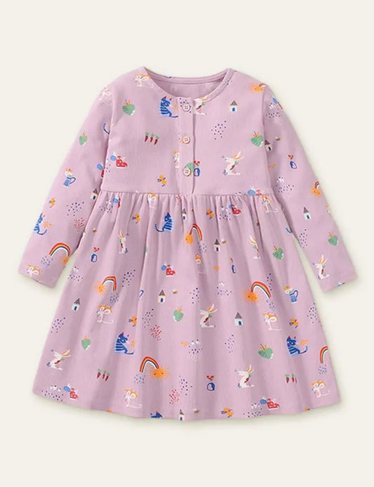 Cute Printed Long Sleeve Dress - Mini Taylor