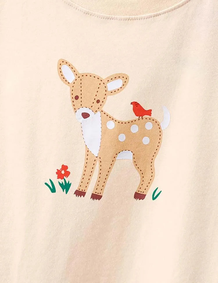 Deer and Bird Printed Long-Sleeved T-shirt - Mini Taylor