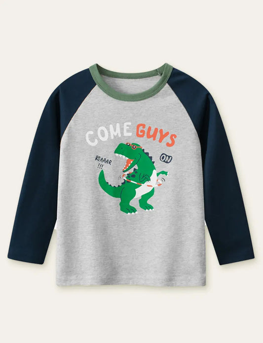 Dinosaur with Hula Hoop Printed Long-Sleeved T-shirt - Mini Taylor
