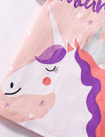 Unicorn  Printed Cotton T-shirt Set